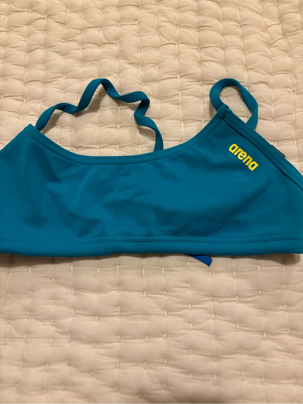 Arena Teal Women's Swim Bikini Top with Yellow Logo